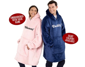 Personalised Oversized Hoodie Blanket, Embroidered with Your Name, Custom, Sherpa Lined Winter Hoodie