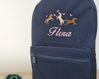 Horse and Butterflies Girls Backpack, Personalised Embroidered Kids Bag, Back to School, Nursery Bag