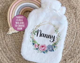 Personalised Floral Hot Water Bottle, Christmas Gift Idea for Her, Stocking Filler, Christmas Eve Box Idea, Gift Idea for Mum, Nan