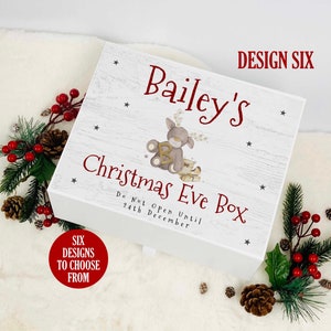 Personalised White Christmas Eve Box, Six Designs to Choose From, Christmas Eve for Kids, White Wood Effect Custom Box, Stocking Filler