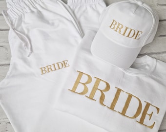 BRIDE Embroidered Tracksuit, Bride Sweatshirt, Honeymoon Hen Party Clothing, Bride Loungewear, Bride Wifey Gift, Gift for Wife