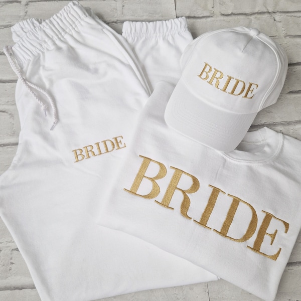 BRIDE Embroidered Tracksuit, Bride Sweatshirt, Honeymoon Hen Party Clothing, Bride Loungewear, Bride Wifey Gift, Gift for Wife