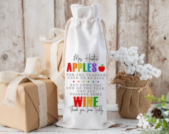 Teacher Wine Gift Bag - Reusable Burlap Drawstring Bottle Bag For Coworker Appreciation