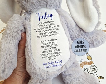 Personalised Page Boy Bunny, Wedding Gift, Flower Girl Plush Soft Toy Teddy, Wedding Favour, Thank You Gift Idea, Poem Teddy, Unique Present