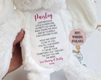 Personalised Flower Girl Bunny, Wedding Gift, Page Boy Plush Soft Toy Teddy, Wedding Favour, Thank You Gift Idea, Poem Teddy, Unique Present