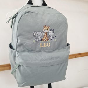 Sac à dos animaux de safari, sac brodé personnalisé avec poches latérales, rentrée des classes, sac safari pour chambre d'enfant