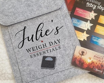 Weigh Day Folder, Personalised Slimming Weight Loss Journey Pouch, New Years Resolution, Grey Felt, Watchers World