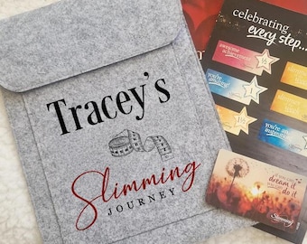 Weigh Day Folder, Personalised Slimming Weight Loss Journey Pouch, New Years Resolution, Grey Felt, Watchers World
