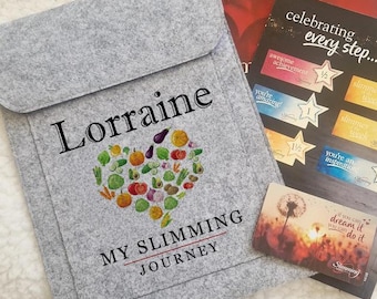 Weigh Day Folder, Personalised Slimming Weight Loss Journey Pouch, New Years Resolution, Grey Felt, Watchers World