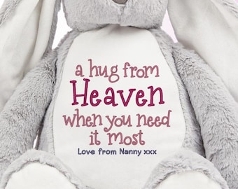 Personalised Embroidered Memorial Stuffed Animal: "A Hug From Heaven" Sympathy Gift, Large Cuddle Teddy Bear