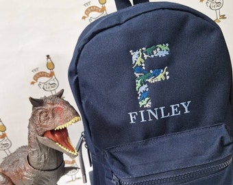 Dinosaur Initial Personalised Kids Backpack, Embroidered with Name, Nursery Bag, Back to School Backpack