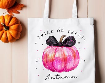 Bolsa de Halloween personalizada, truco o trato, añadir iniciales de nombre personalizadas, regalo Boo Box, bolsa de accesorios de calabaza de temporada espeluznante para niños