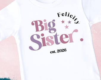Promoted to Big Sister, Little Sister Personalised Cotton T-Shirt, Big Sister Top, Big Sister Gift, Pregnancy Announcement, New Baby Sibling