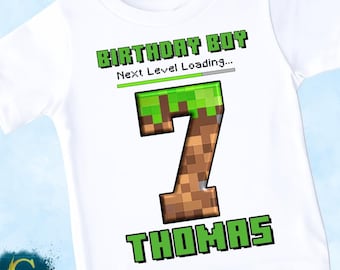Pixel Mine Birthday T-Shirt Sweatshirt, Personalised Craft Green Gaming Level Up Gaming Birthday, Name Birthday Top, Boys Birthday Pixelated