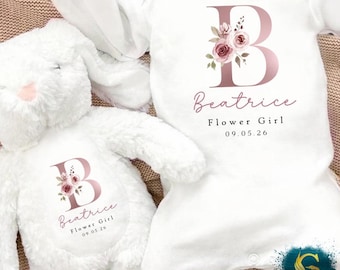 Personalised Flower Girl Keepsake, Flower Girl Outfit Gift Idea, Wedding Babygrow Romper, Flower Girl Bunny Soft Toy, Wedding Proposal