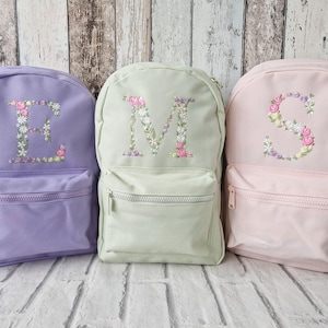 Flower Initial Girls Backpack, Personalised Embroidered Kids Bag, Back to School, Nursery Bag zdjęcie 2