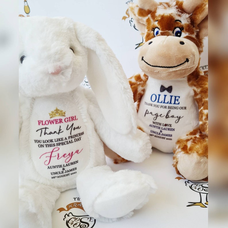 Personalised Flower Girl Bunny, Wedding Gift, Page Boy Plush Soft Toy Teddy, Wedding Favour, Thank You Gift Idea, Poem Teddy, Unique Present image 1
