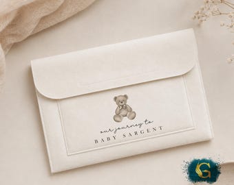 Personalised Bear Pregnancy Notes Folder, Maternity Notes Document Folder Holder, New Mum Gift, Pregnancy Announcement, Baby Hospital Bag