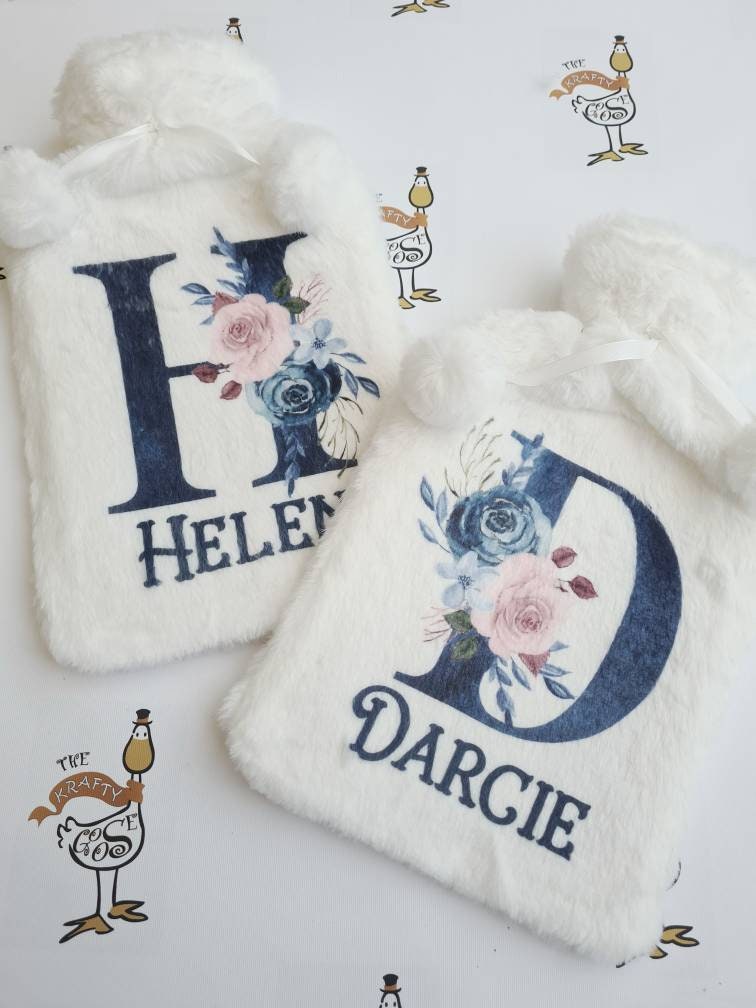 Personalised Floral Letter Hot Water Bottle Christmas Gift Etsy UK