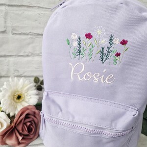 Wild Flowers Personalised Girls Backpack, Embroidered Kids Bag, Back to School, Nursery Bag image 5