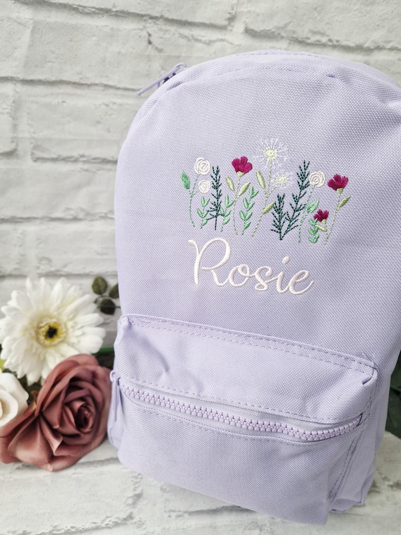 Wild Flowers Personalised Girls Backpack, Embroidered Kids Bag, Back to School, Nursery Bag image 5