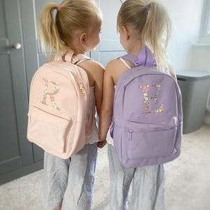 Flower Initial Girls Backpack, Personalised Embroidered Kids Bag, Back to School, Nursery Bag zdjęcie 3