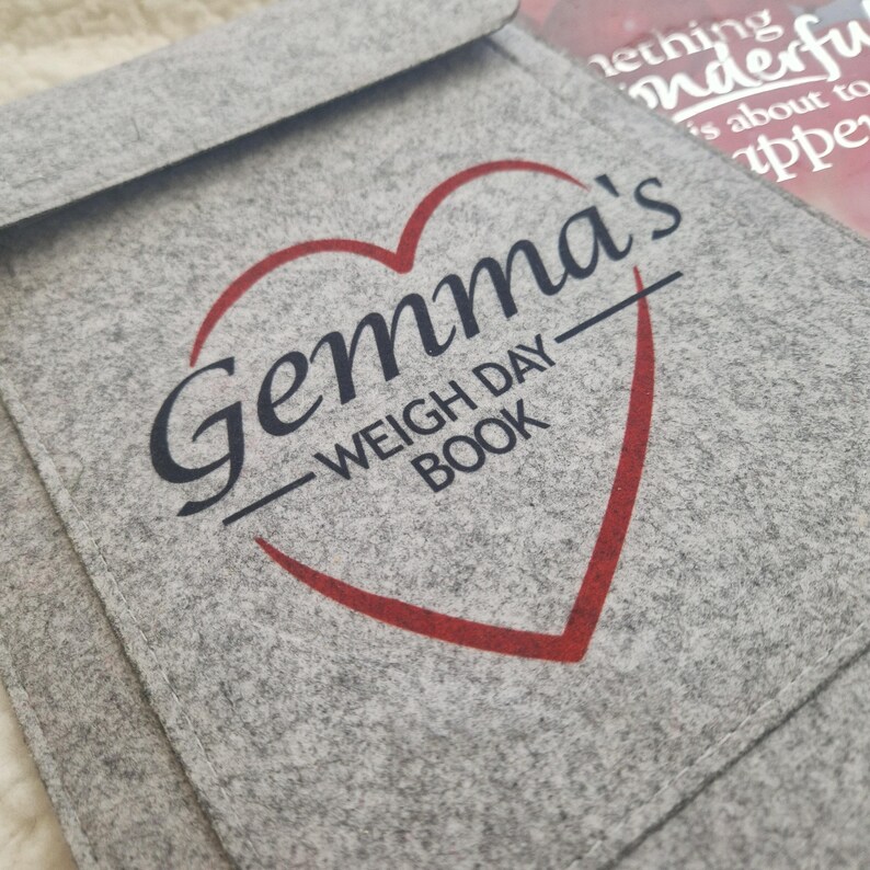 Weigh Day Folder, Personalised Slimming Weight Loss Journey Pouch, New Years Resolution, Grey Felt, Watchers World bild 3