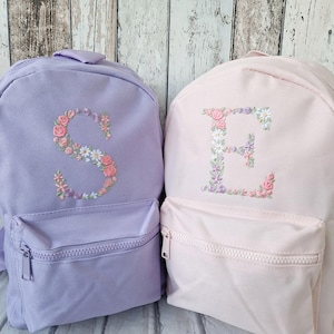 Flower Initial Girls Backpack, Personalised Embroidered Kids Bag, Back to School, Nursery Bag zdjęcie 6