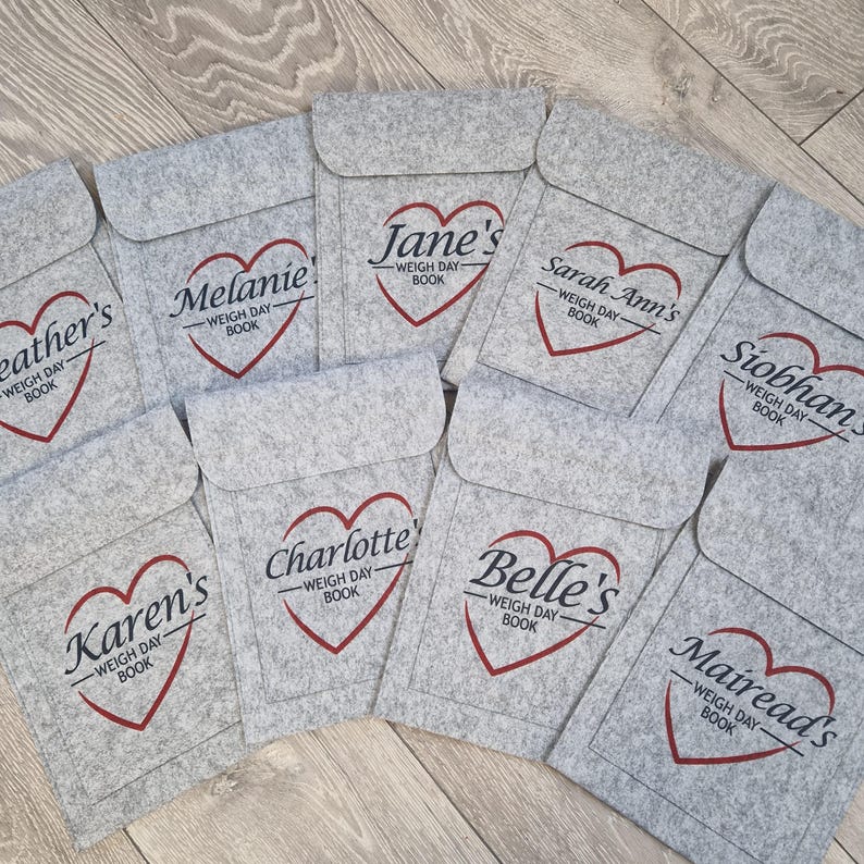 Weigh Day Folder, Personalised Slimming Weight Loss Journey Pouch, New Years Resolution, Grey Felt, Watchers World bild 8