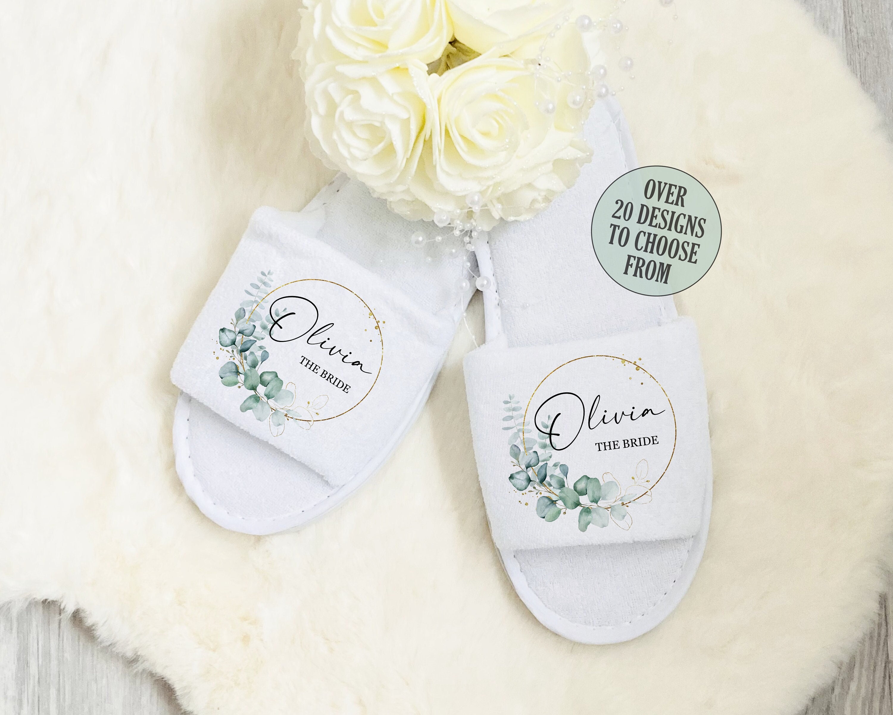 Personalised Bride Slippers, Wedding Slippers, Bridesmaid Gift Idea, Bridal Party Slippers, Hen Party Idea, Matching Wedding Robe and PJs