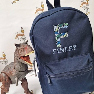 Sac à dos enfant personnalisé avec initiale dinosaure, nom brodé, sac pour chambre d'enfant, sac à dos pour la rentrée des classes