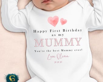 Happy Birthday Mummy, Personalised 1st Birthday as my Mummy, Hearts, New Mum Gift, Mum Birthday, Mummy Birthday, Sleepsuit Babygrow Vest