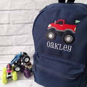 Sac à dos Monster Truck, sac brodé personnalisé pour garçons, rentrée des classes, sac pour chambre d'enfant
