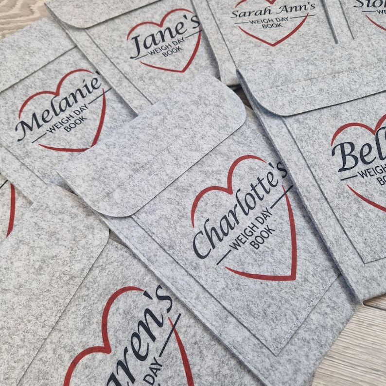 Weigh Day Folder, Personalised Slimming Weight Loss Journey Pouch, New Years Resolution, Grey Felt, Watchers World bild 9
