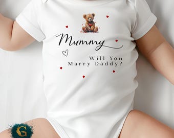¿Mamá, te casarás con papá? Chaleco para bebé con propuesta de matrimonio, chaleco para bebé de San Valentín, pelele con corazones, propuesta de matrimonio, idea para compromiso.