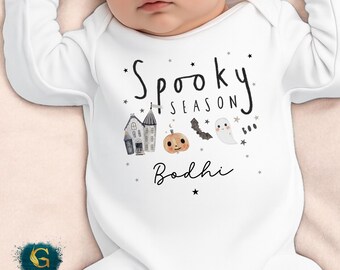Personalised First Halloween Outfit, Spooky Season Baby 1st Halloween Vest Sleepsuit, New Baby Gift Idea, Ghost Boo, Cute Ghost