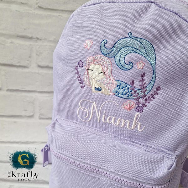 Mermaid Backpack, Personalised Embroidered Bag for Girls, Back to School, Nursery Bag, Under the Sea