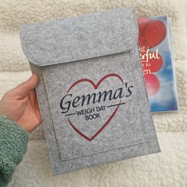 Weigh Day Folder, Personalised Slimming Weight Loss Journey Pouch, New Years Resolution, Grey Felt, Watchers World bild 4