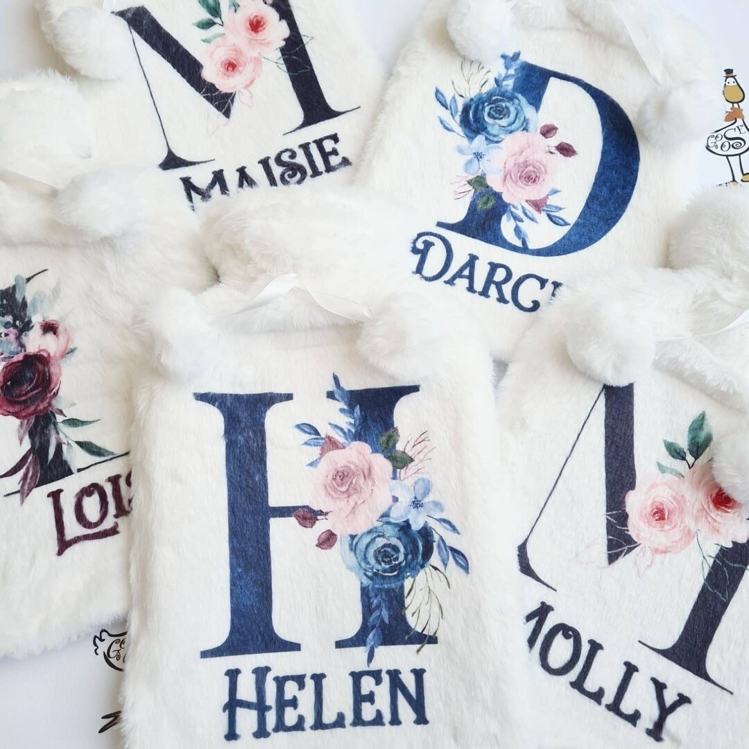 Personalised Floral Letter Hot Water Bottle, Christmas Gift Idea for