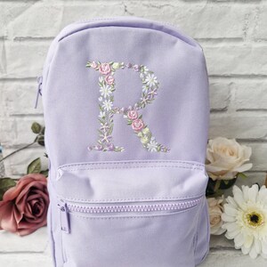 Flower Initial Girls Backpack, Personalised Embroidered Kids Bag, Back to School, Nursery Bag zdjęcie 7