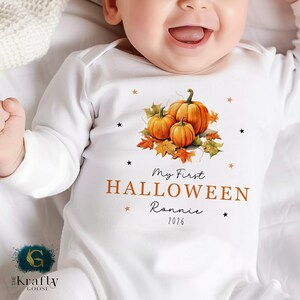 First Halloween Outfit, Baby 1st Halloween Vest Sleepsuit, New Baby Gift Idea, Pumpkin Patch, Personalised Cute Halloween