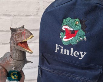 Dinosaur T-REX Personalised Kids Backpack, Embroidered with Name, Nursery Bag, Back to School Backpack
