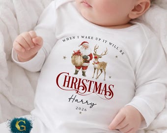 Christmas Babygrow, When I Wake Up Christmas Baby Romper, Santa Sleigh Christmas Sleepsuit, Christmas Baby Outfit, Xmas Christmas Keepsake