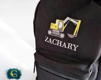 Excavator Digger Backpack, Personalised Kids Embroidered Bag, Construction, Back to School, Nursery Bag