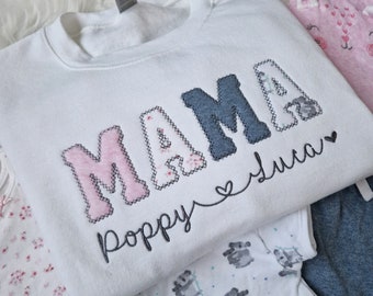 MAMA Embroidered Baby Clothes Sweatshirt, Babygrow Sweater Keepsake, Christmas Gift for Her, Women's Sweater, Mothers Day Gift, Custom Mum