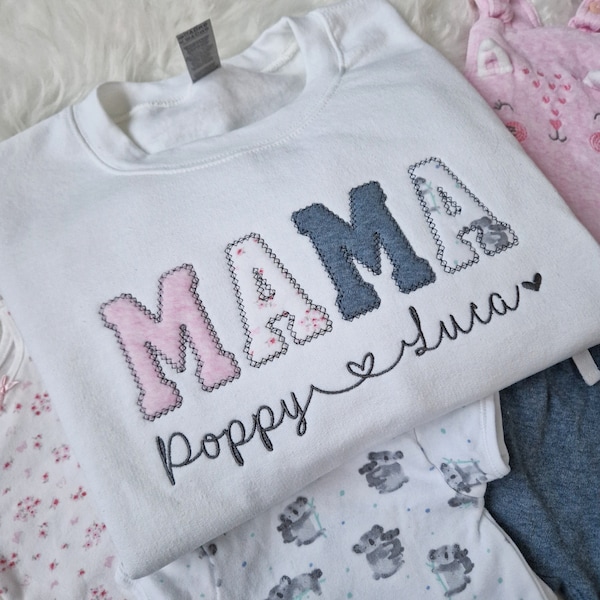 MAMA Sweatshirt Embroidered with Baby Clothes, Sweater Newborn Keepsake, Mother's Day Gift Idea, Gift for Mum Nan Aunt Wife, New Mum
