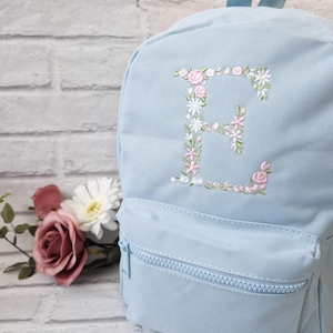 Flower Initial Girls Backpack, Personalised Embroidered Kids Bag, Back to School, Nursery Bag zdjęcie 4