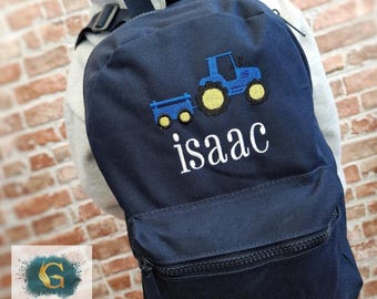 Tractor Backpack, Personalised Embroidered Backpack, Back to School, Nursery Bag