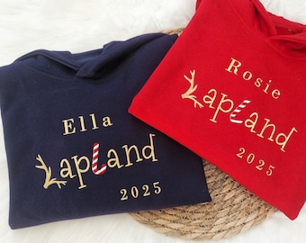 Personalised Lapland Hoodie 2026, Matching Family, Embroidered Lapland Adventure, Children and Adult Hoodies, Red Navy Gold