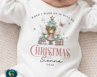 Christmas Babygrow, When I Wake Up Christmas Baby Romper, Fairy Pink Christmas Sleepsuit, Christmas Baby Outfit, Xmas Christmas Keepsake